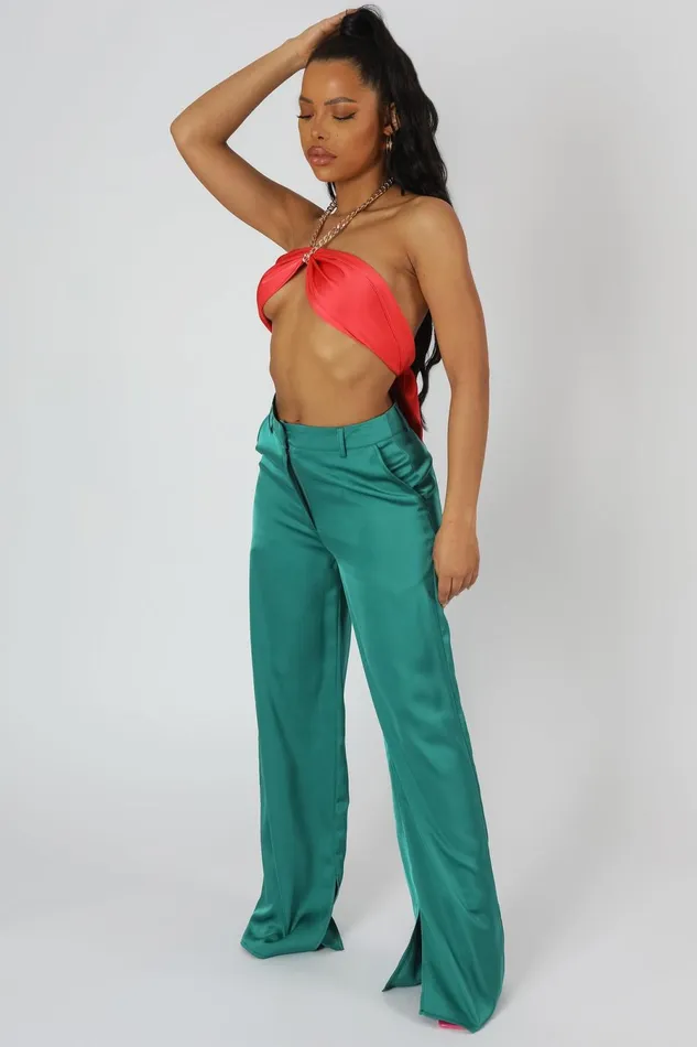Women Wide Leg Split Hem Satin Tailored Trousers Green Kaiia Green Public Desire Trousers Women Wide Leg Split Hem Satin Tailored Trousers Green Kaiia Green Public Desire Trousers