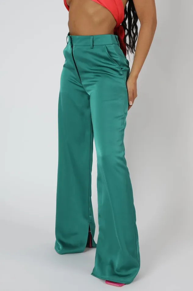 Women Wide Leg Split Hem Satin Tailored Trousers Green Kaiia Green Public Desire Trousers Women Wide Leg Split Hem Satin Tailored Trousers Green Kaiia Green Public Desire Trousers