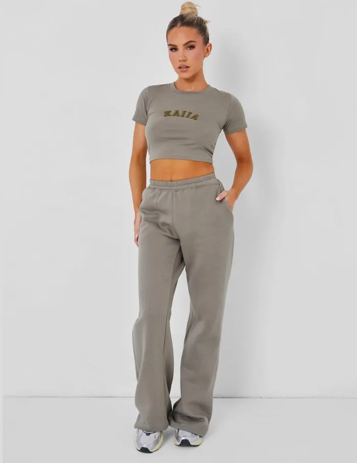 Women Wide Leg Sweat Pants Coord Khaki Green Public Desire Curve