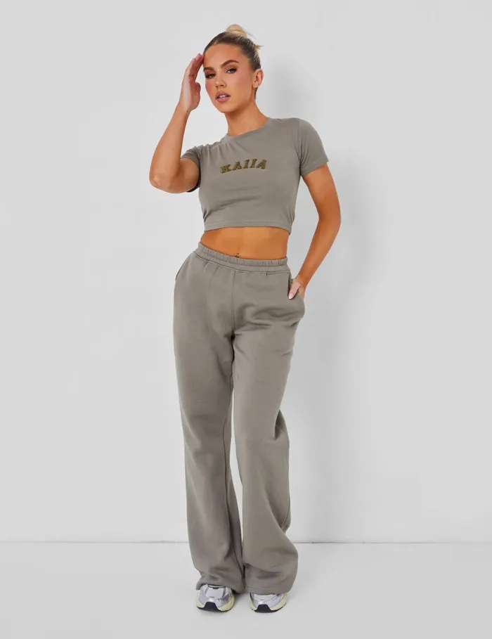Women Wide Leg Sweat Pants Coord Khaki Green Public Desire Curve