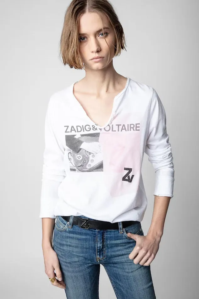 Zadig and Voltaire TShirts TUNISIEN ML CAKE WHITE 8211 Women Zadig and Voltaire TShirts TUNISIEN ML CAKE WHITE 8211 Women