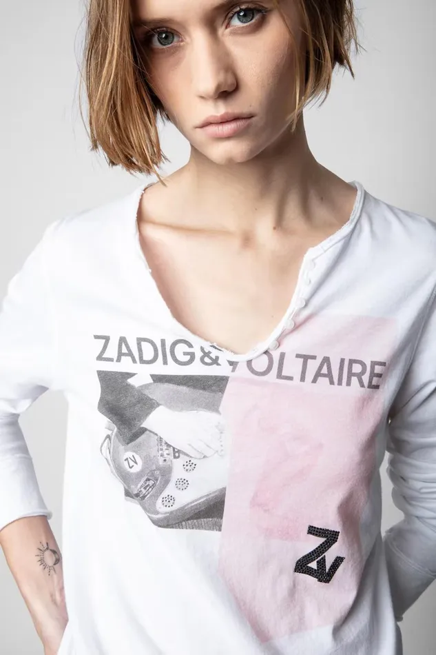 Zadig and Voltaire TShirts TUNISIEN ML CAKE WHITE 8211 Women Zadig and Voltaire TShirts TUNISIEN ML CAKE WHITE 8211 Women