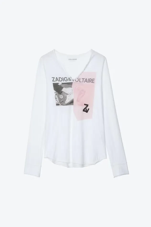 Zadig and Voltaire TShirts TUNISIEN ML CAKE WHITE 8211 Women Zadig and Voltaire TShirts TUNISIEN ML CAKE WHITE 8211 Women